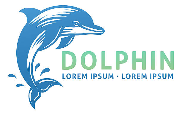 A dolphin jumping animal in a woodcut vintage icon mascot style
