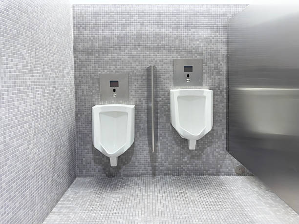 Urinals side by side in a chic public restroom