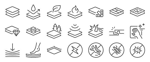 Floor icon set. It includes flooring, material, feature, wood,&nbsp;vinyl, and more icons. Editable Vector Stroke.