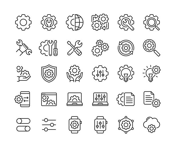 Setting Line Icons. Pixel perfect. Editable stroke. Setting Line Icons. Pixel perfect. Editable stroke. Vector illustration. system configuration stock illustrations