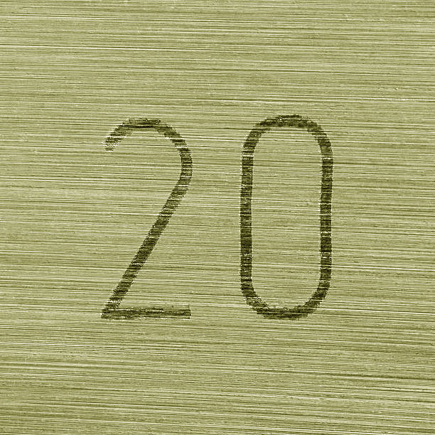 istock Scratched golden numbers 20 or twenty on a piece metallic panel. Abstarct numeral background. 2207824243