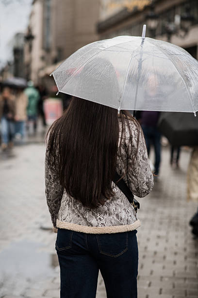 istock Brunette Woman Strolling in Rain 2207846645