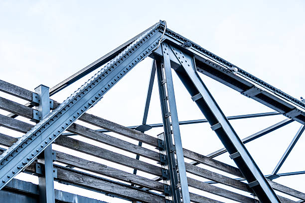 low angle view of frame and truss joints on a footbridge