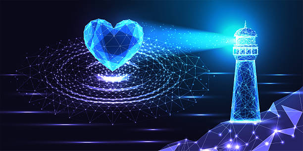 istock Lighthouse guiding digital heart, concept of trust, hope, and leadership in technology, vector 2207854608