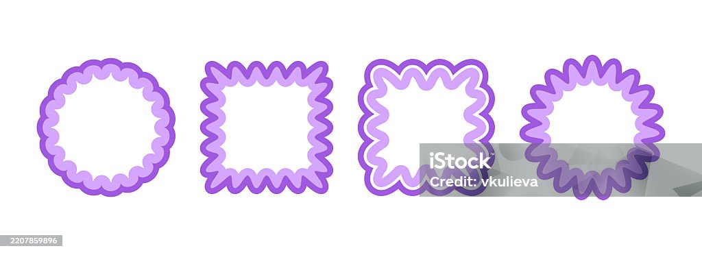 Cute Rococo Ruffle Border Cute Frill Pattern Frame Set Purple Scalloped Circle And Square Border ...