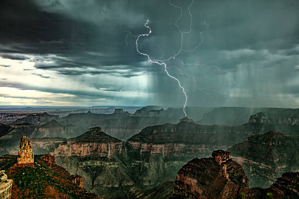 Lightening in approaching storm in Grand Canyon