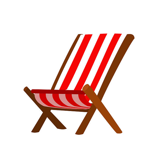 Stripped beach chair in red and white colors with wooden construction isolated on white background. Cartoon vector illustration Stripped beach chair in red and white colors with wooden construction isolated on white background. Cartoon vector illustration. red beach chairs stock illustrations