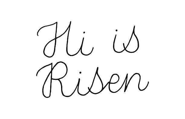 istock Hi is Risen handwritten words isolated on white background. Hand drawn line lettering. Text banner poster card. 2207870240