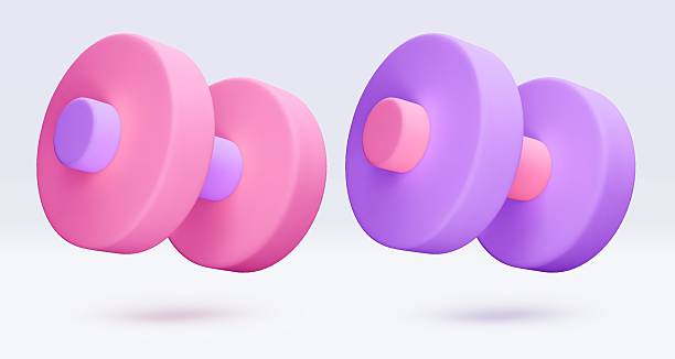 istock Pink, purple, violet Dumbbell Realistic icon, 3d render. Isolated on white backround. Sport And Fitness design set. Vector illustration for shop, flyer, banner, web, advertising, sale 2207871046