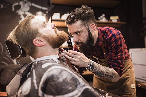 istock Barber Trimming Beard in Vintage Barbershop 2207874175