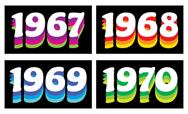 Vector illustration of four psychedelic year icons.
