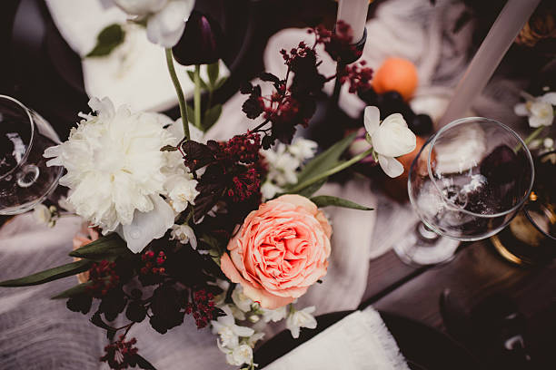 istock Wedding reception centerpiece flowers from above 2207879123