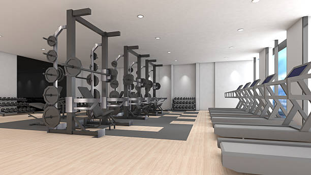 istock Treadmills and Weightlifting. ,Gyms for health and physical development, 3d rendering 2207881231