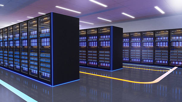istock Shot of Data Center With Multiple Rows of Fully Operational Server Racks. Modern Telecommunications,Data center cooling,server room,3d rendering 2207881236