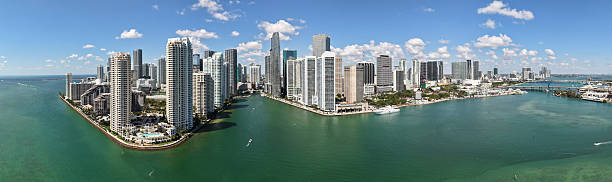 istock Cityscape panoramic downtown. City architecture skyline. Miami skyline panorama. Miami skyscraper cityscape. Miami city panoramic skyline of Brickell key. Miami downtown panorama. Modern city 2207887832