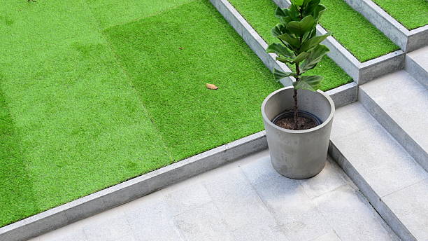 istock artificial green grass on staircase, exterior design for home 2207888578