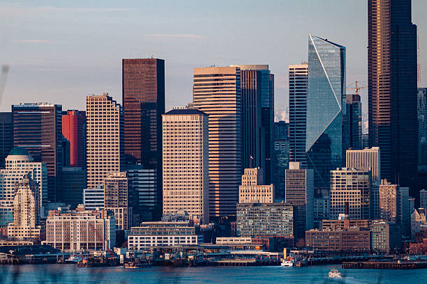 A view of the Seattle skyline from Alki Beach in West Seattle, Washington.