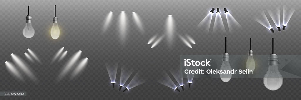Vector Light Source Set Of Realistic Light Flashes And Light Source Spotlight And Lines ...