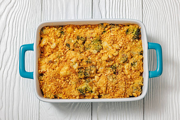 istock broccoli cauliflower casserole in a dish, top view 2207897635