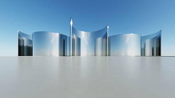 istock 3d illustration of abstract minimal architecture background, geometric architectural with chrome or metallic arch design 2207899666