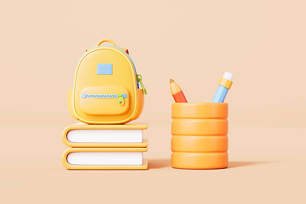 istock 3d rendering cartoon schoolbag and books in yellow background 2207900555