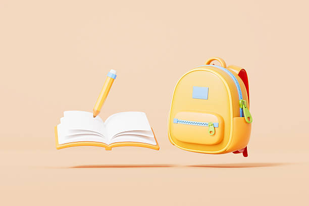 istock 3d rendering cartoon schoolbag and books in yellow background 2207900556