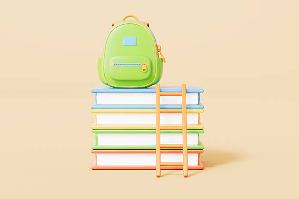istock 3d rendering cartoon schoolbag and books in yellow background 2207900559