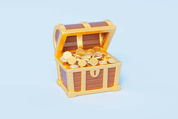 istock 3d rendering cartoon chest and treasure in blue background 2207900831