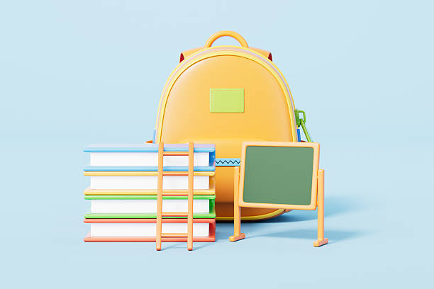 istock 3d rendering cartoon schoolbag and books in blue background 2207900964