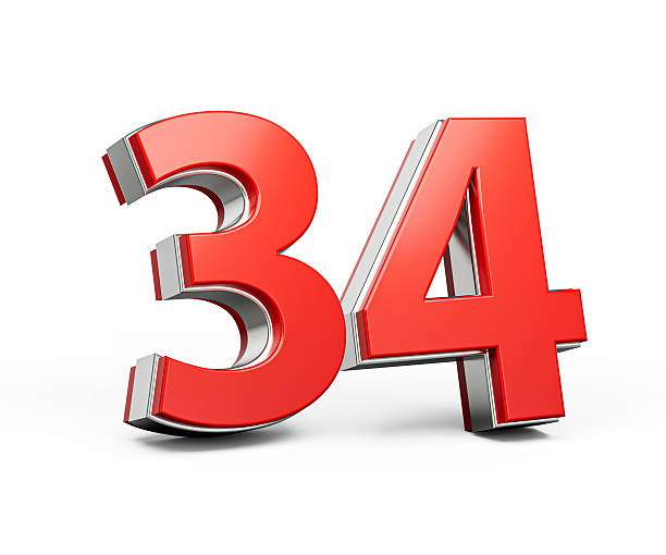 istock Bold Vibrant Red Number Thirty four Number 34 With Metallic On White Background 3D Illustration 2207903122