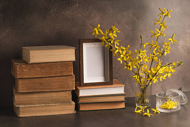 Two square picture frames in black color on the wall in a light brown interior room for posters and product showcase. Modern interior room for posters. 3D Rendering, nobody.