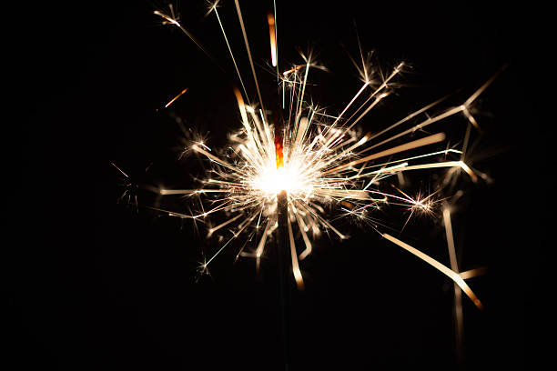 Bright Sparkler Creating Stunning Light Trails Against Dark Background in Celebration