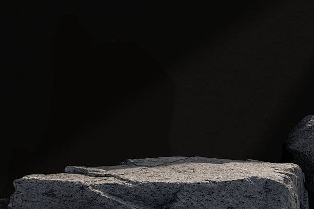 istock Background Black Platform and Grey Rock Display,Studio Room with Stone Podium Stand for Cosmetic Product Desig,Image Interior wall texture with nature light,shadow for beauty template stage. 2207913831