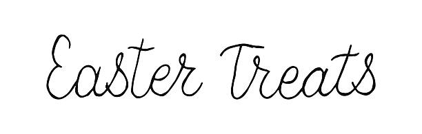 istock Handwritten line words Easter treats isolated on white background. Hand drawn line naive lettering. Text banner poster card. 2207914036