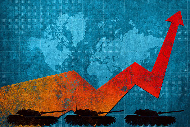 istock global conflict impact: tanks, world map, and rising arrow 2207914366