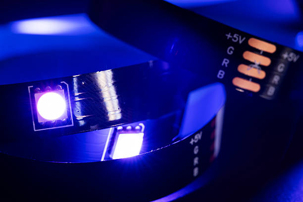 istock Blue LED strip, luminous ribbon for cold light interior lighting 2207916736