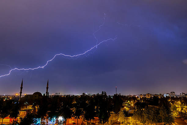 Lightning. Thunderstorm at night.
