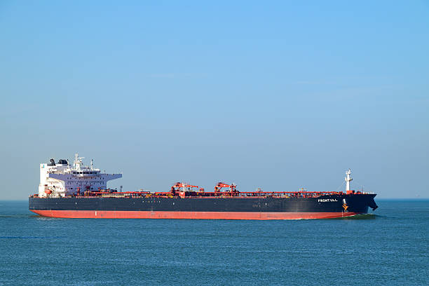 Crude oil tanker Front Ull heading for the port of Rotterdam after leaving the open seaat the North Sea in The Netherlands.