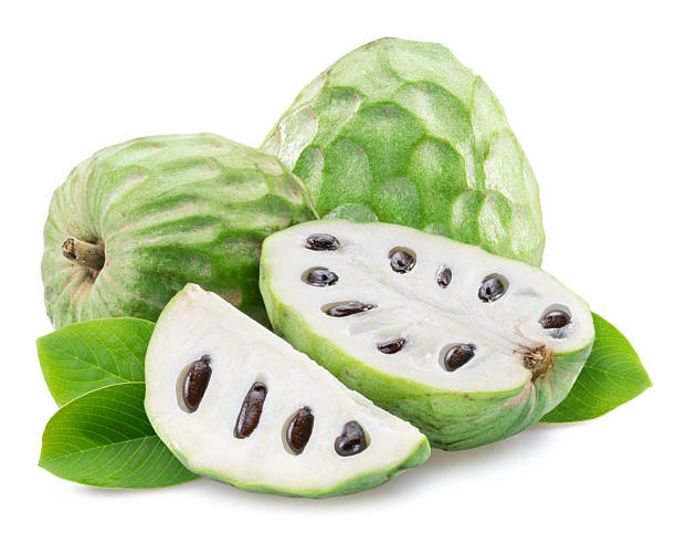 istock Cherimoya or custard apple fruit and slice of fruit isolated on white background. Clipping path 2207928573