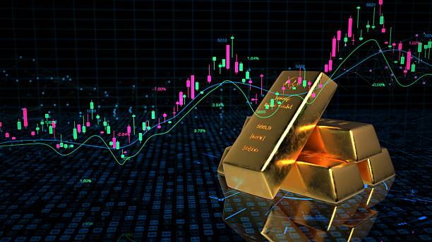 istock Gold Commodity Trading Stocks Candlestick Chart. 3D illustration. 2207933187