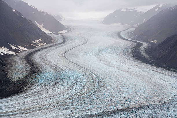 Salmon glacier in the mist, Stewart, British Columbia, Canada.