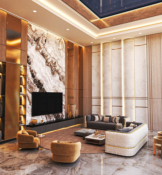 istock Elegant luxury living room with marble wall 2207935473