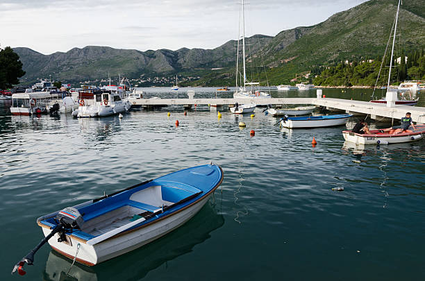 View of small boats and yachts in Cavtat Harbor, Croatia.
