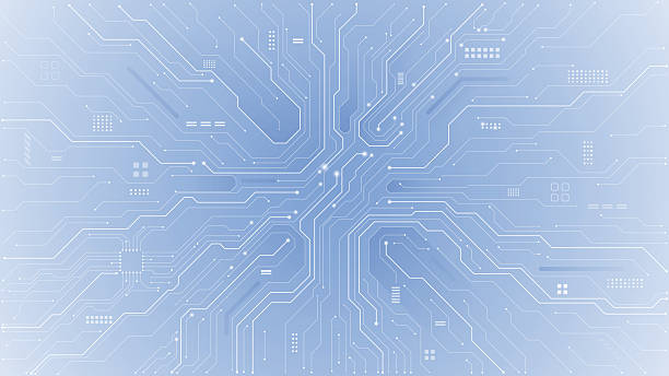 bildbanksillustrationer, clip art samt tecknat material och ikoner med technology connected white lines with electronics elements on tech bg. - kretskort
