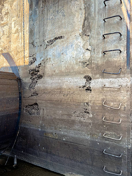 istock Eroded Concrete Surface of a Dam Structure with Accumulated Tree and Grass Debris 2207947983