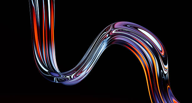 istock 3d abstract fluid glass holographic wave on dark background. Render gradient flow of liquid with neon rainbow light texture. Chromatic transparent ribbon curve line shape on black bg 2207948438