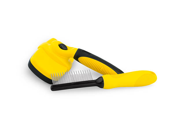 Isolated black and yellow combs for dogs and cats.