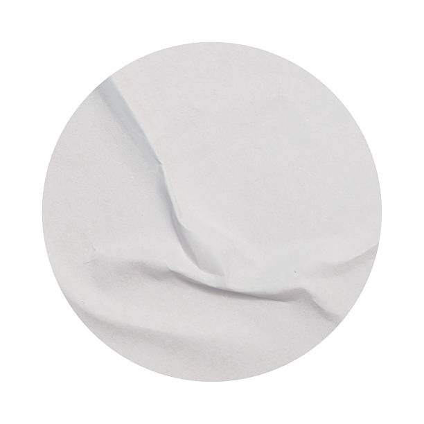istock Blank White empty round crumpled paper emblem mockup promotion sticker label cutout isolated on a transparent background Copy space preview tag, label 2207953048