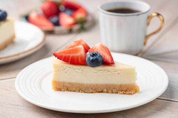 istock Cheesecake with fresh berries on white plate 2207957149