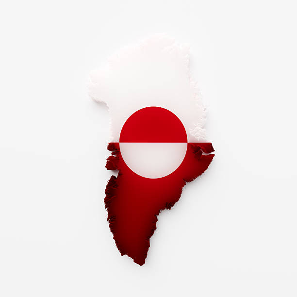 Greenland map textured with Greenland flag on white background. Square composition with clipping path,